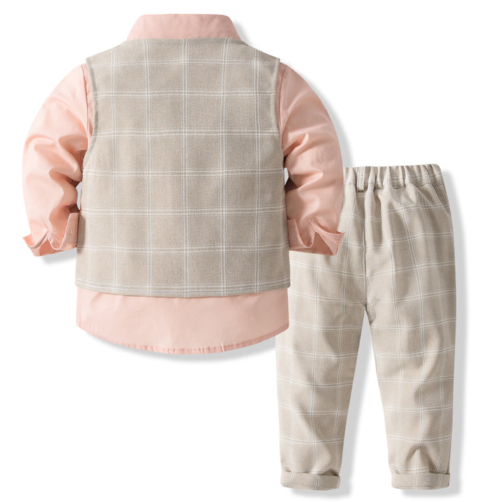 Boys Checked 3-Piece Single-Breasted Cotton Suits