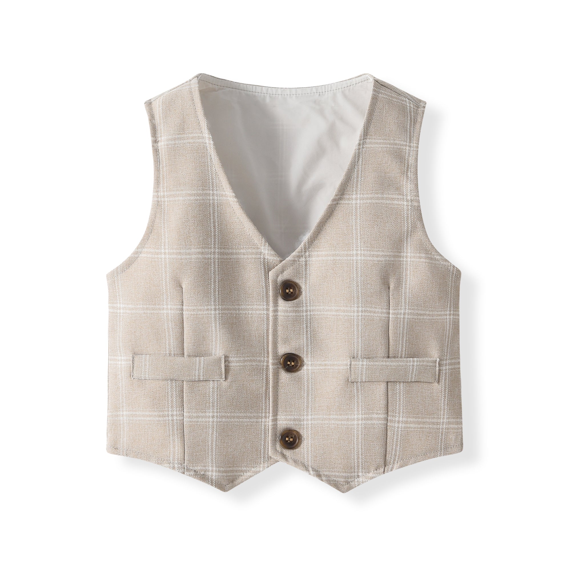 Boys Checked 3-Piece Single-Breasted Cotton Suits