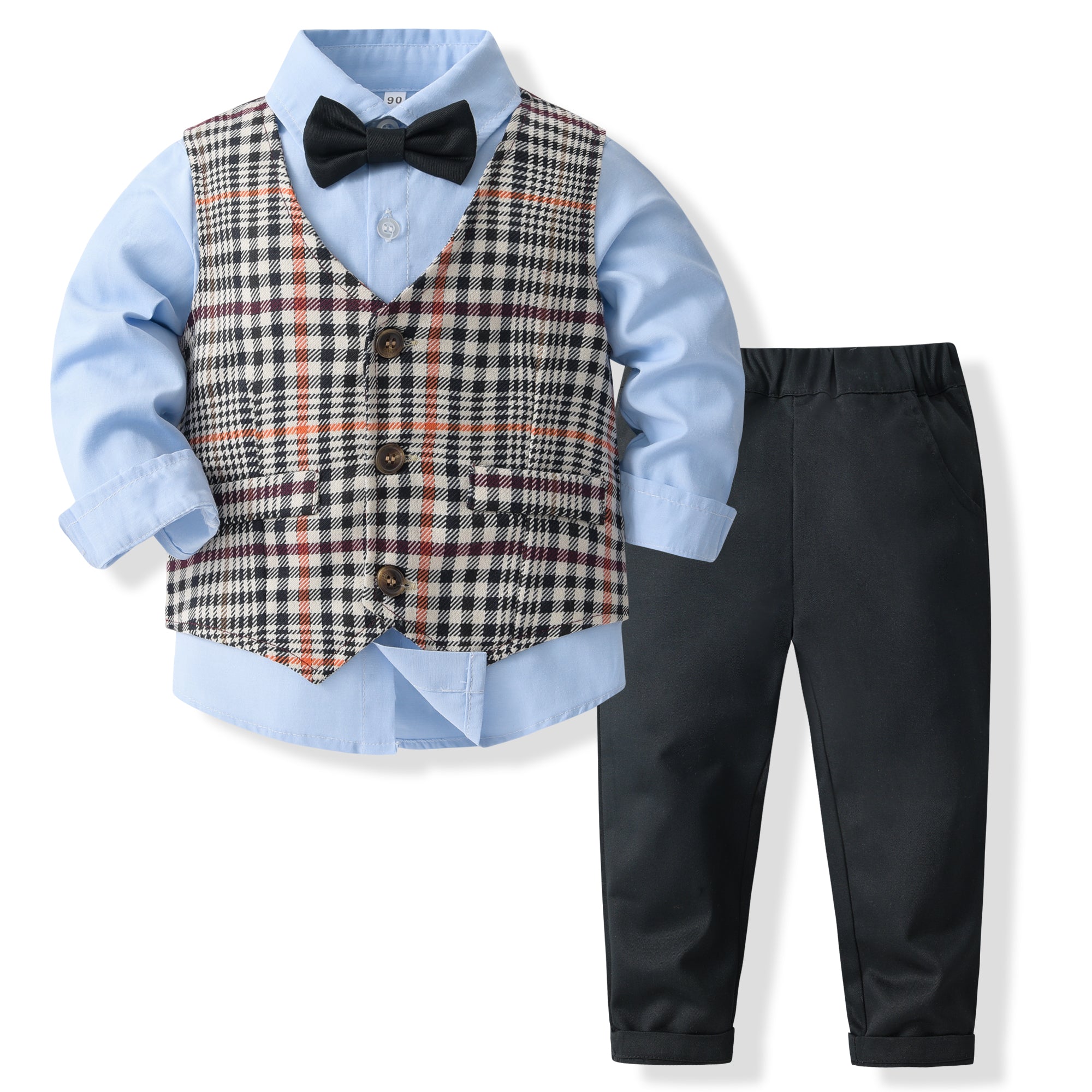 Boys Checked Pure Cotton Single-Breasted Three Piece Suit