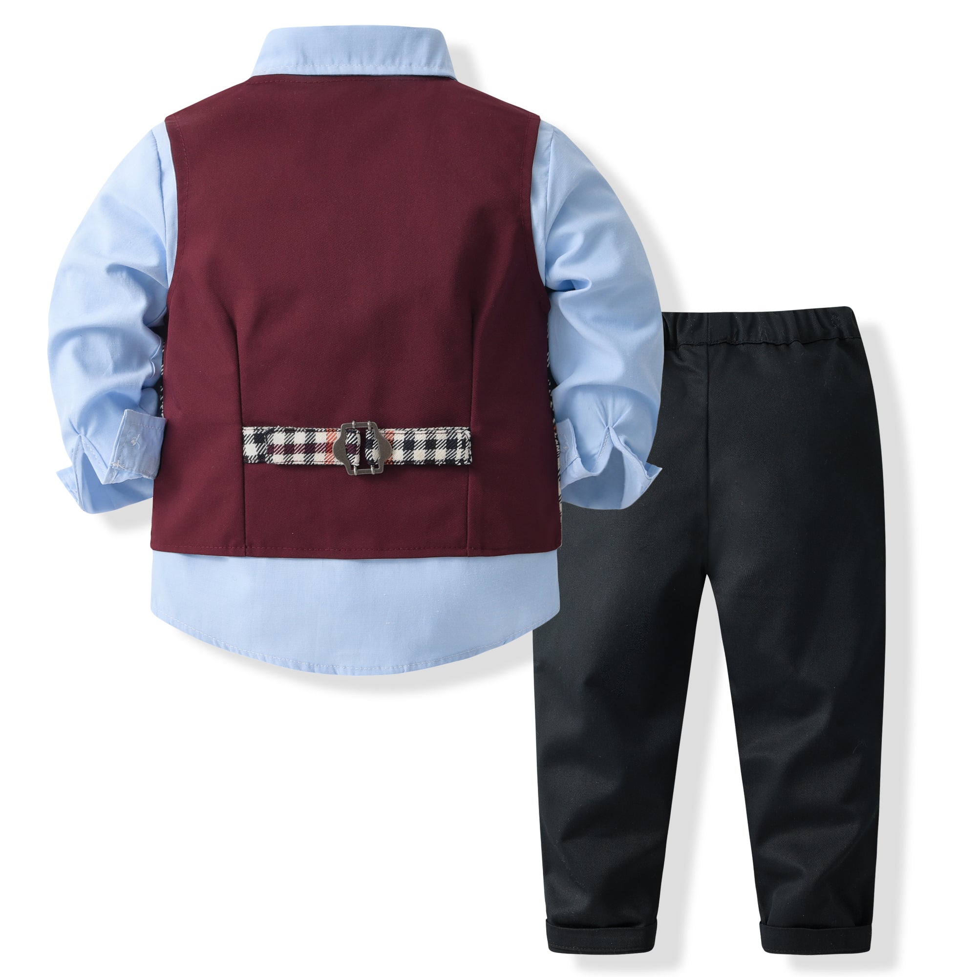 Boys Checked Pure Cotton Single-Breasted Three Piece Suit
