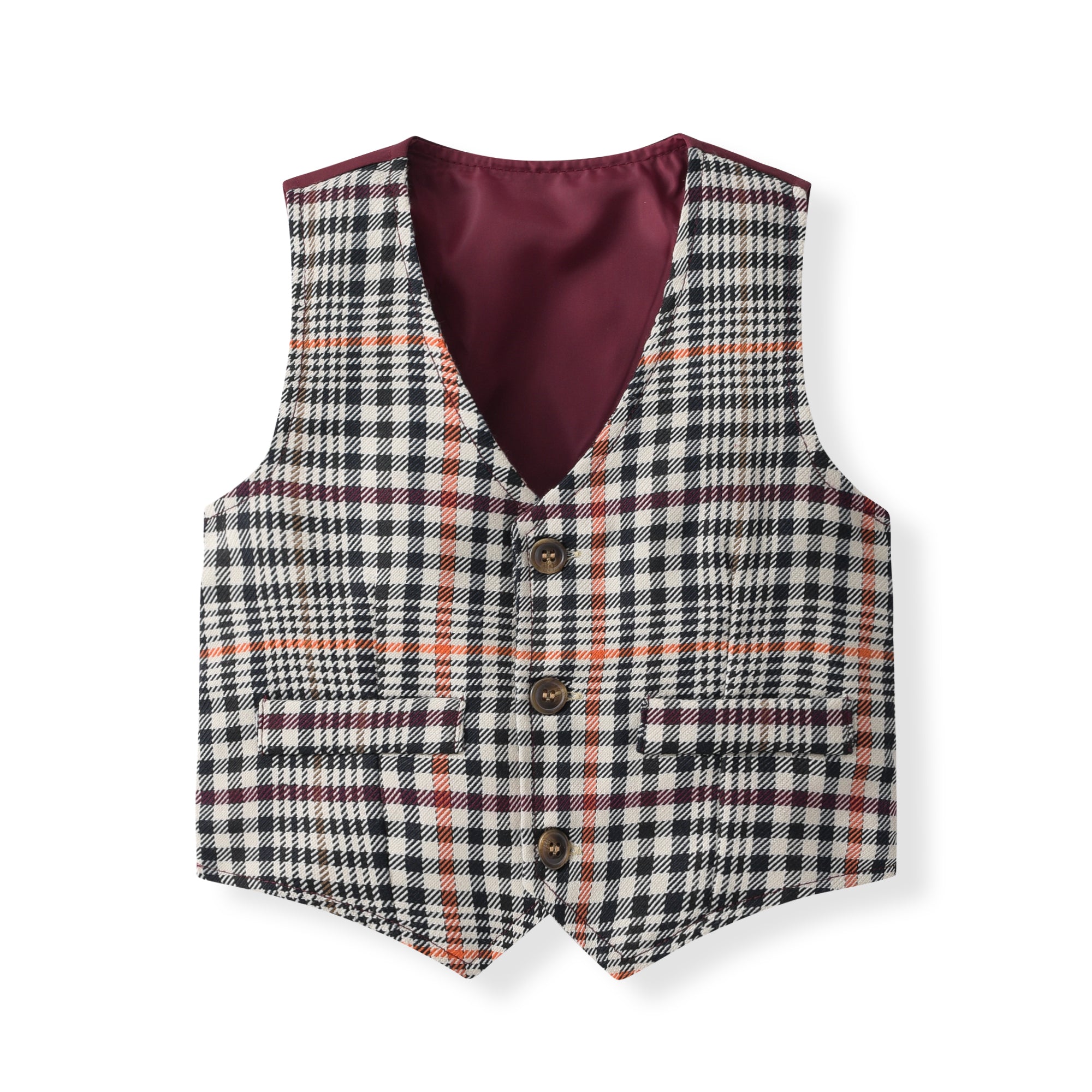 Boys Checked Pure Cotton Single-Breasted Three Piece Suit