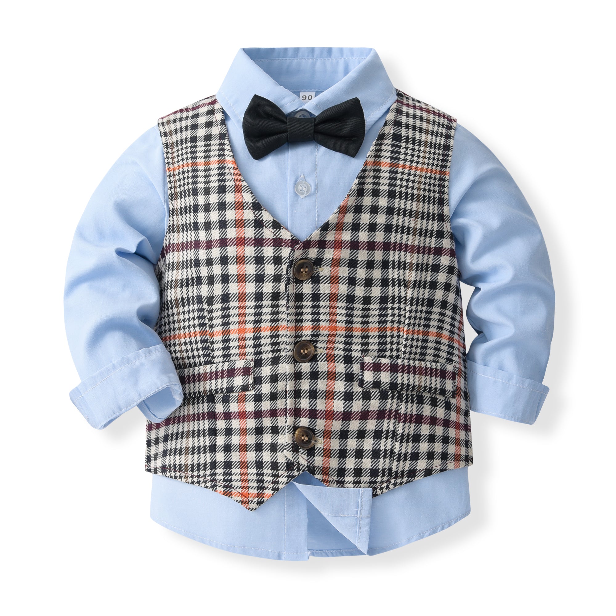 Boys Checked Pure Cotton Single-Breasted Three Piece Suit