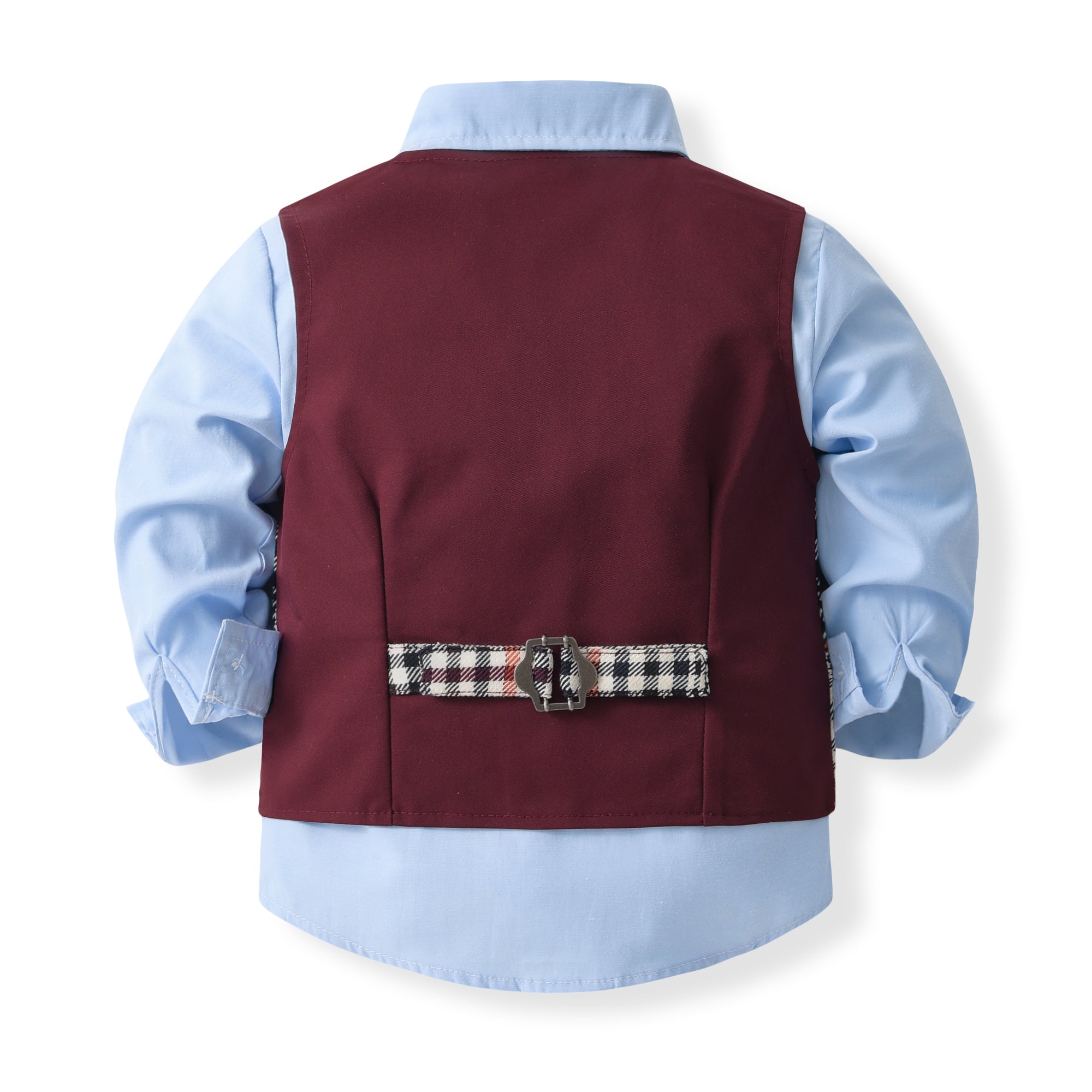 Boys Checked Pure Cotton Single-Breasted Three Piece Suit