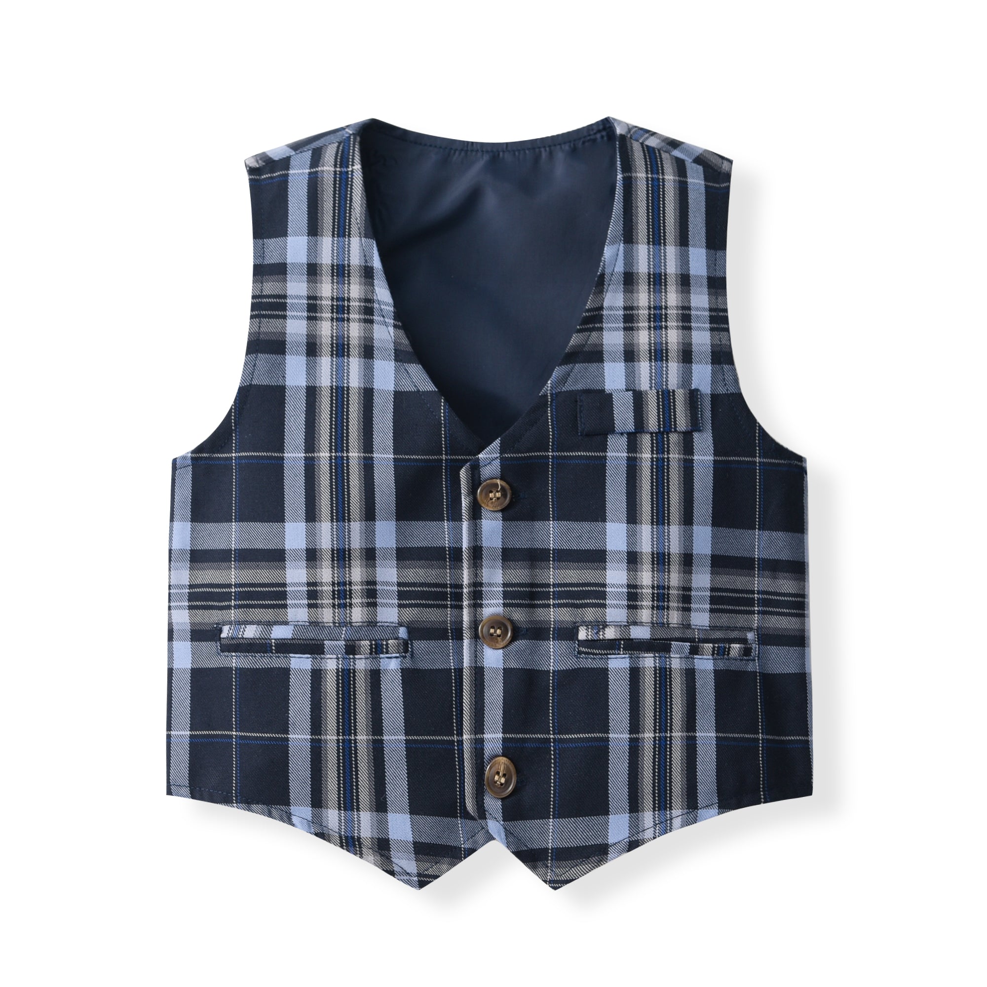 Boys Checked Pure Cotton Single-Breasted Three Piece Suit