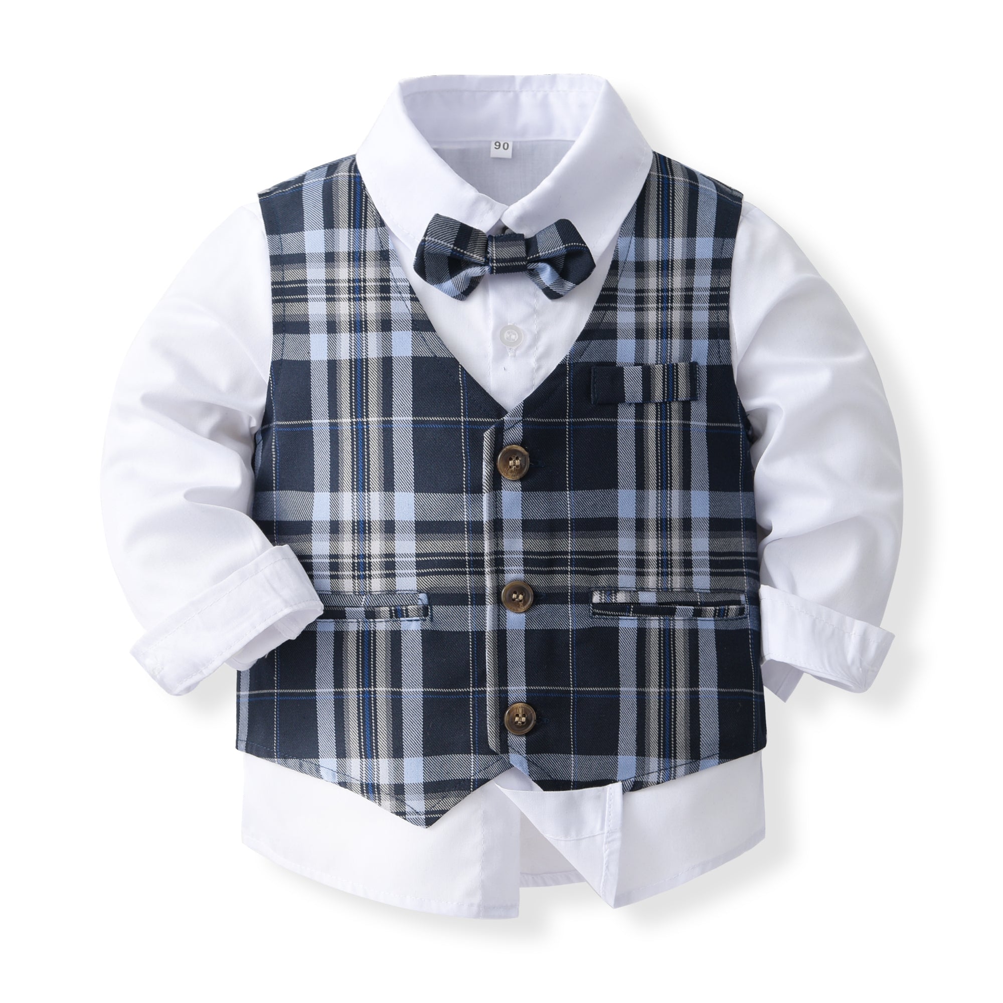 Boys Checked Pure Cotton Single-Breasted Three Piece Suit