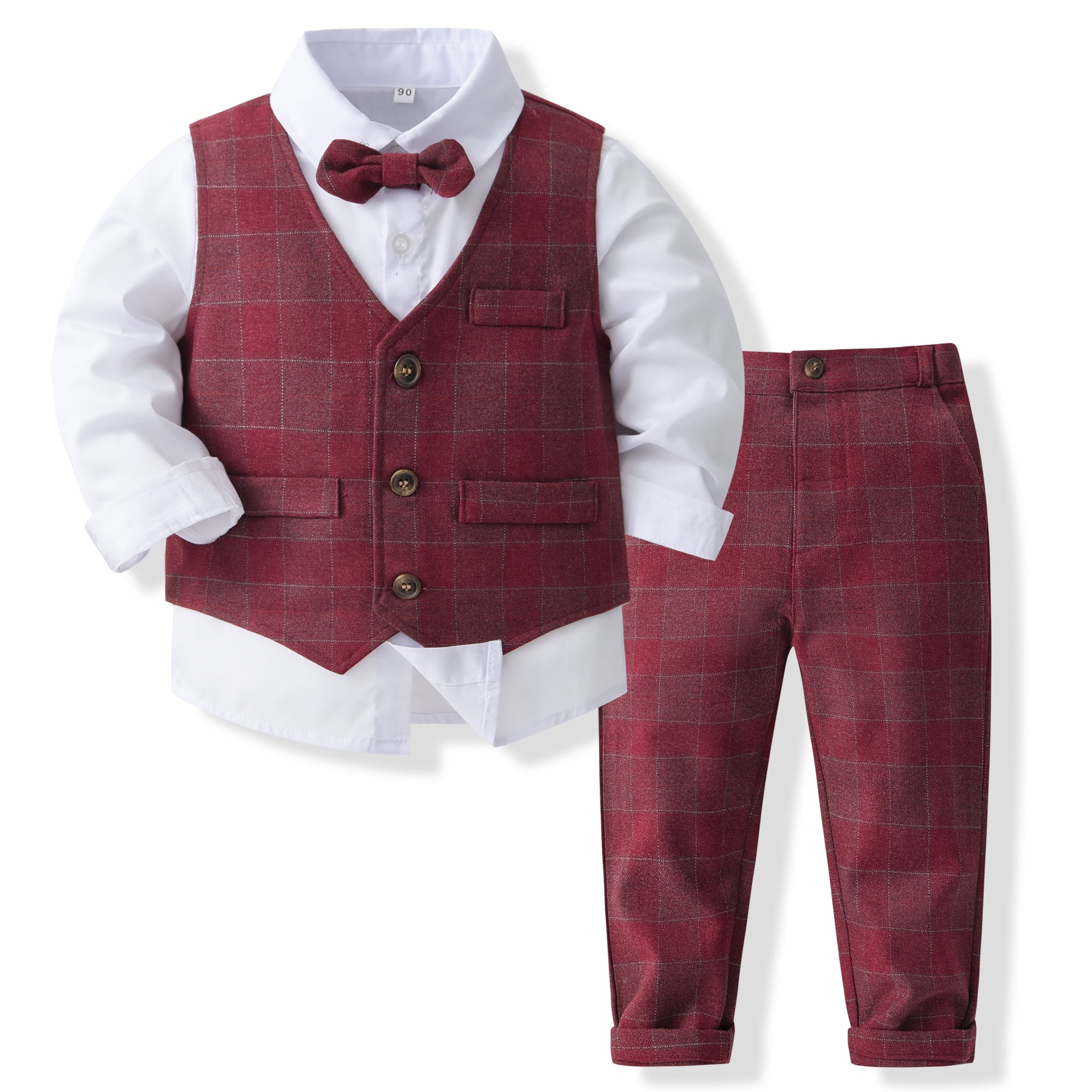 Boys Checked Cotton Three-Piece Party Suits