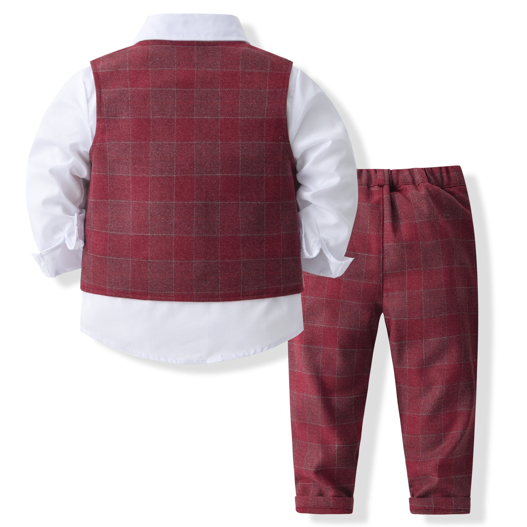Boys Checked Cotton Three-Piece Party Suits