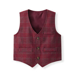 Boys Checked Cotton Three-Piece Party Suits