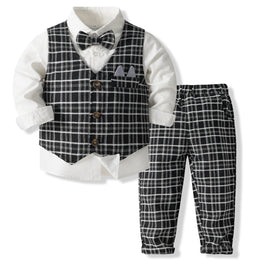 Boys Checked Pure Cotton Single-Breasted Three Piece Suit