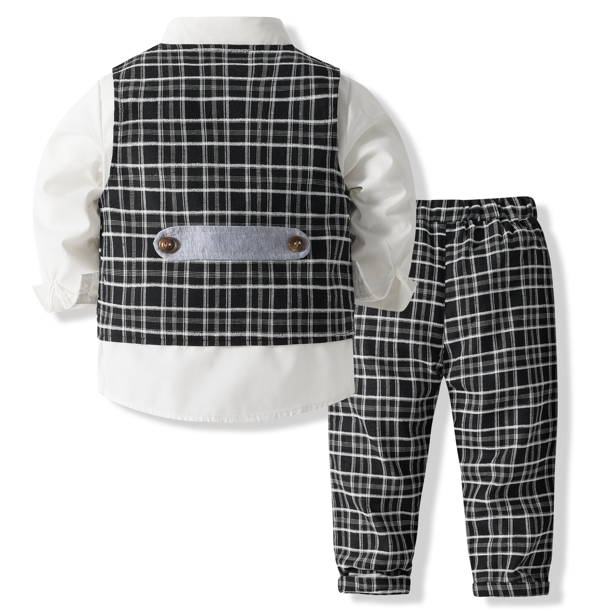 Boys Checked Pure Cotton Single-Breasted Three Piece Suit
