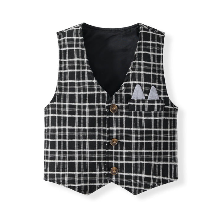 Boys Checked Pure Cotton Single-Breasted Three Piece Suit