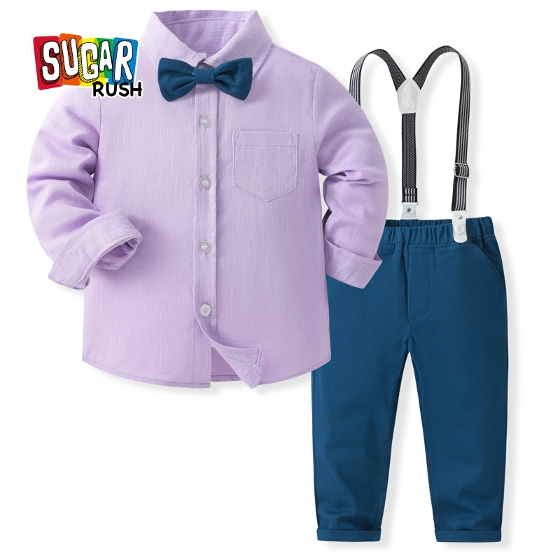 Boys Purple & Blue Pure Cotton Shirt with Trousers