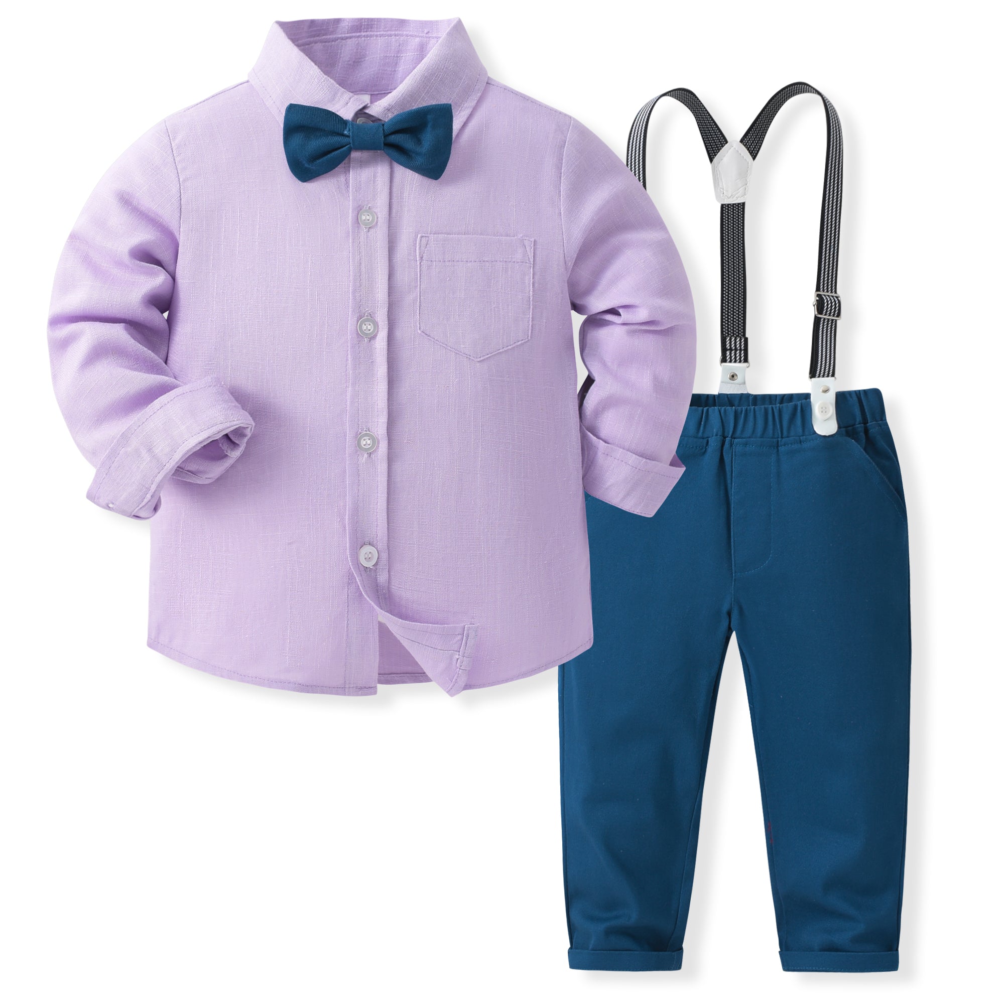 Boys Purple & Blue Pure Cotton Shirt with Trousers