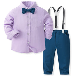 Boys Purple & Blue Pure Cotton Shirt with Trousers