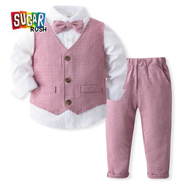 Boys Pure Cotton Shirt With Trouser & Waistcoat