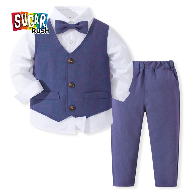 Boys Pure Cotton Shirt With Trouser & Waistcoat