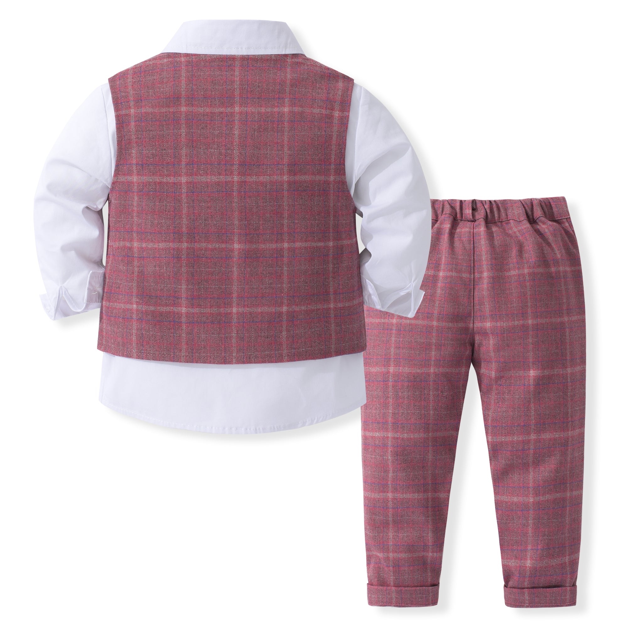 Boys Checked Pure Cotton Single-Breasted Three Piece Suit