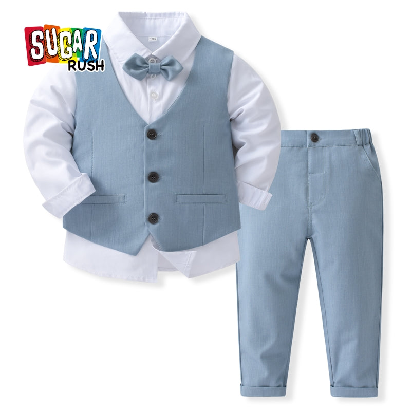Boys Pure Cotton Single-Breasted Three Piece Suit