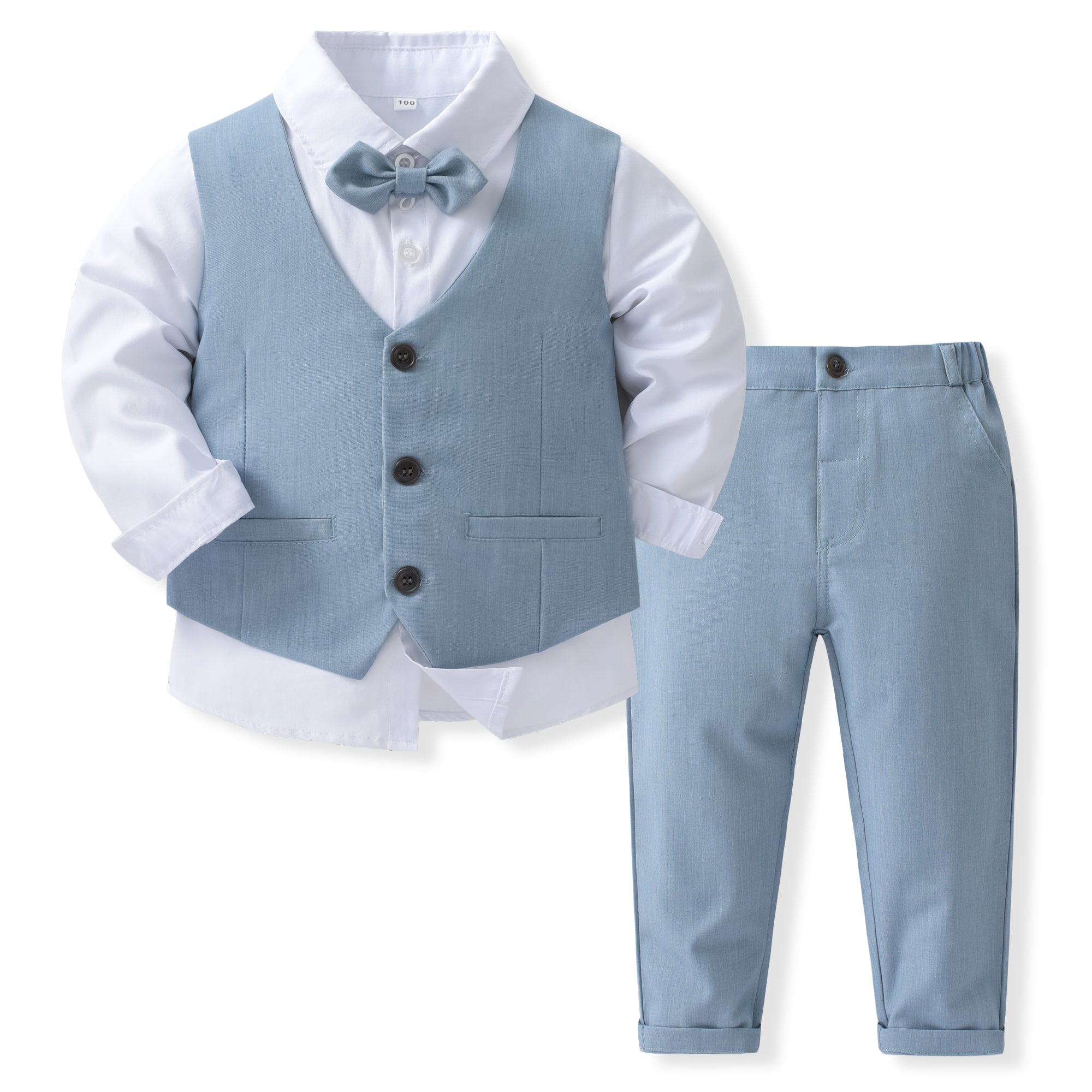 Boys Pure Cotton Single-Breasted Three Piece Suit