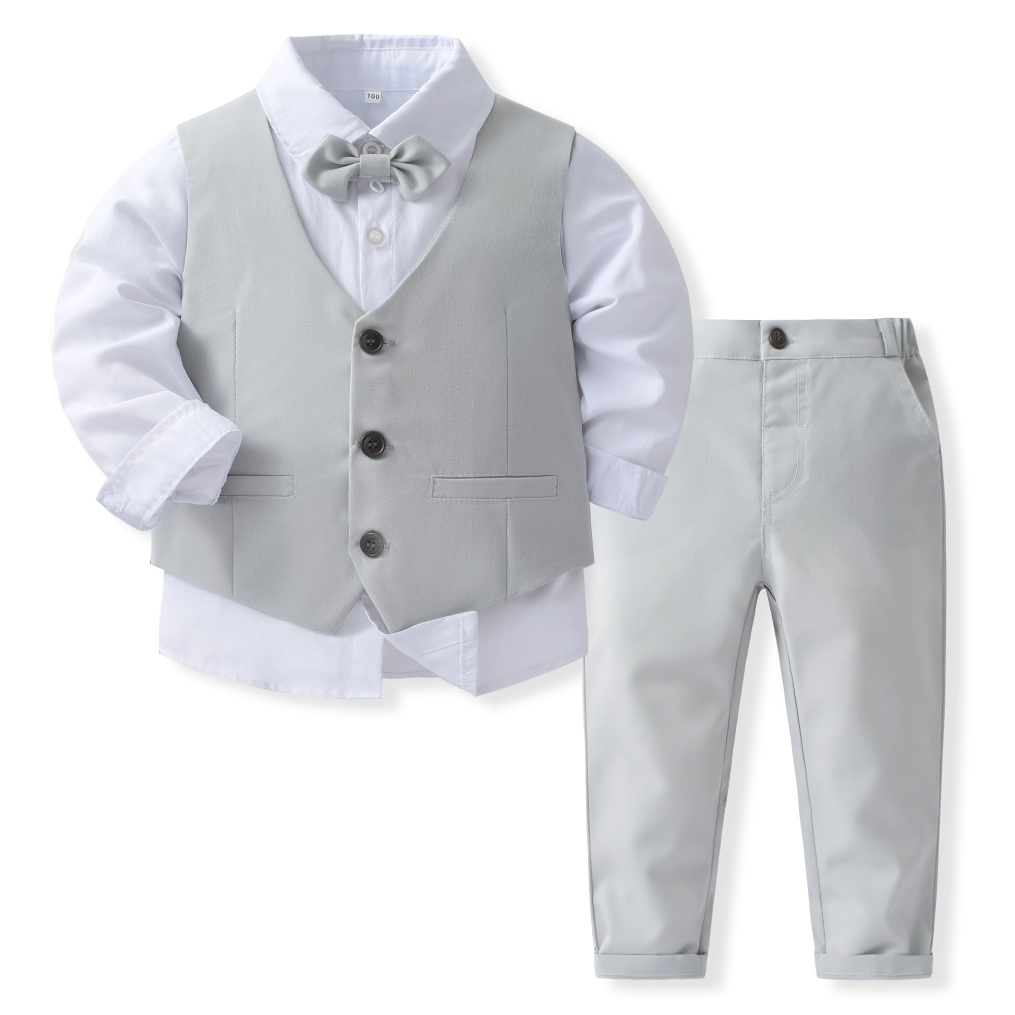 Boys Pure Cotton Single-Breasted Three Piece Suit