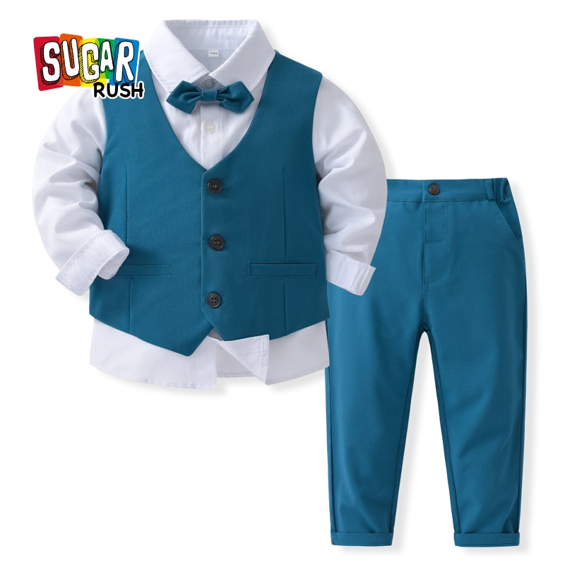Boys Pure Cotton Single-Breasted Three Piece Suit