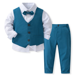 Boys Pure Cotton Single-Breasted Three Piece Suit