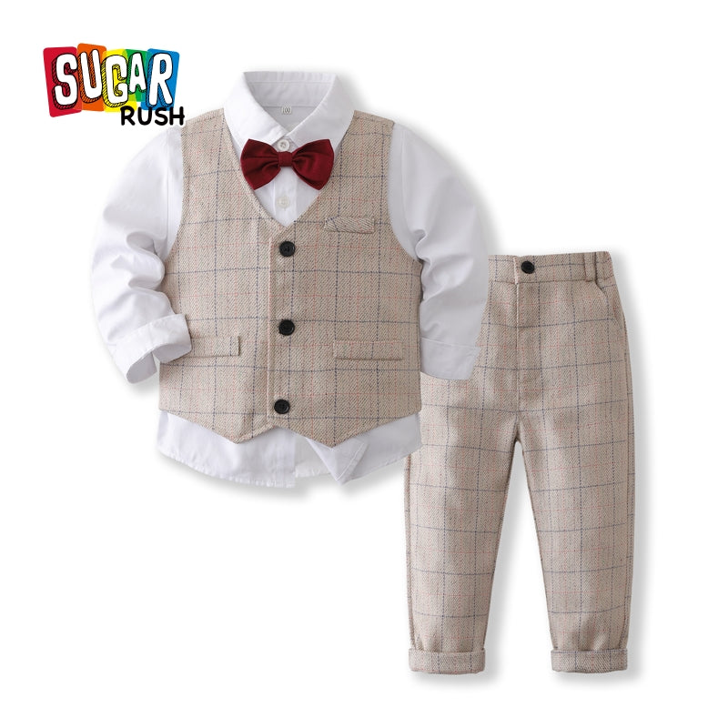 Boys Khaki Shirt Collar Top with Trousers