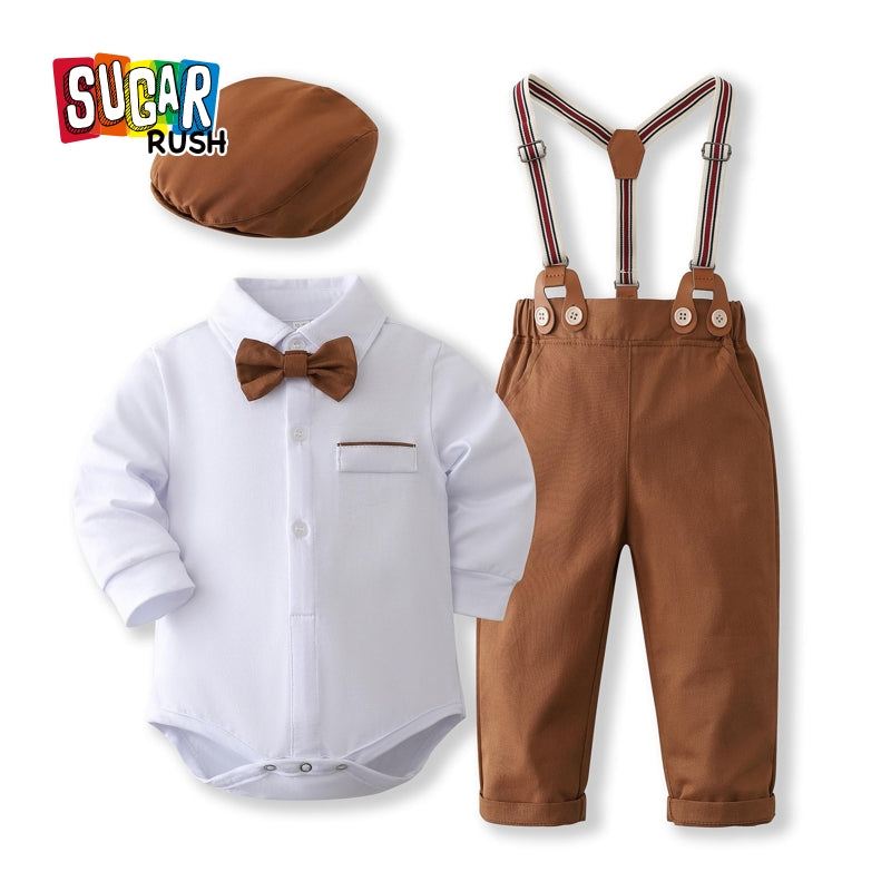 Boys Pure Cotton Shirt With Trouser & Suspenders
