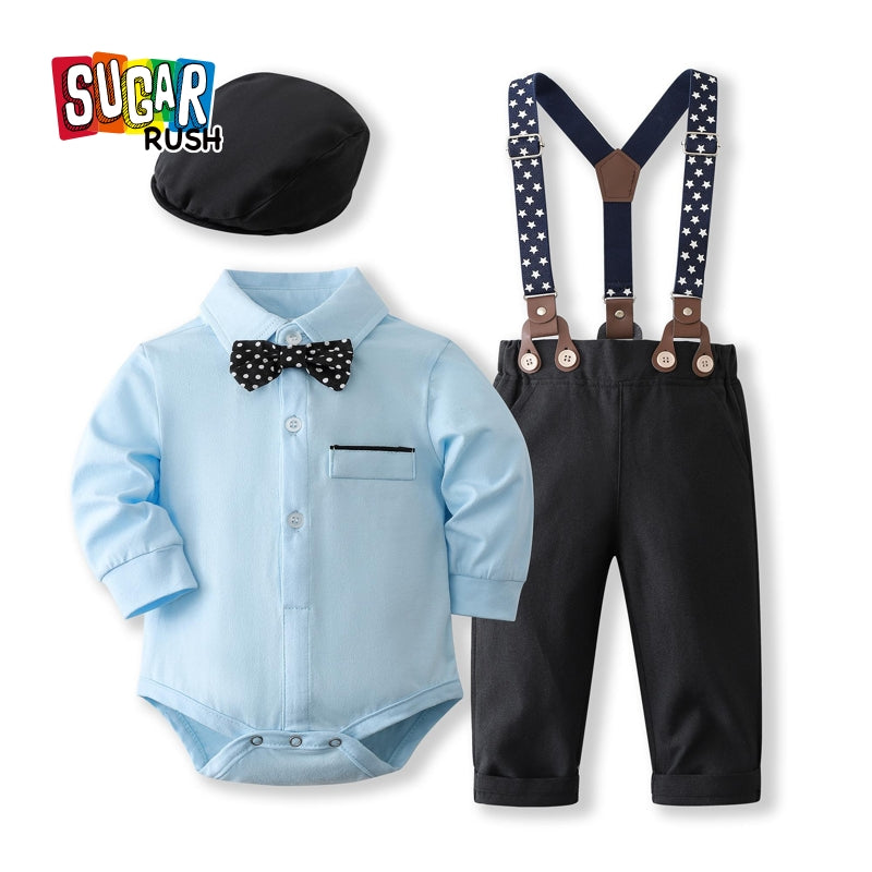 Boys Pure Cotton Shirt With Trouser & Suspenders