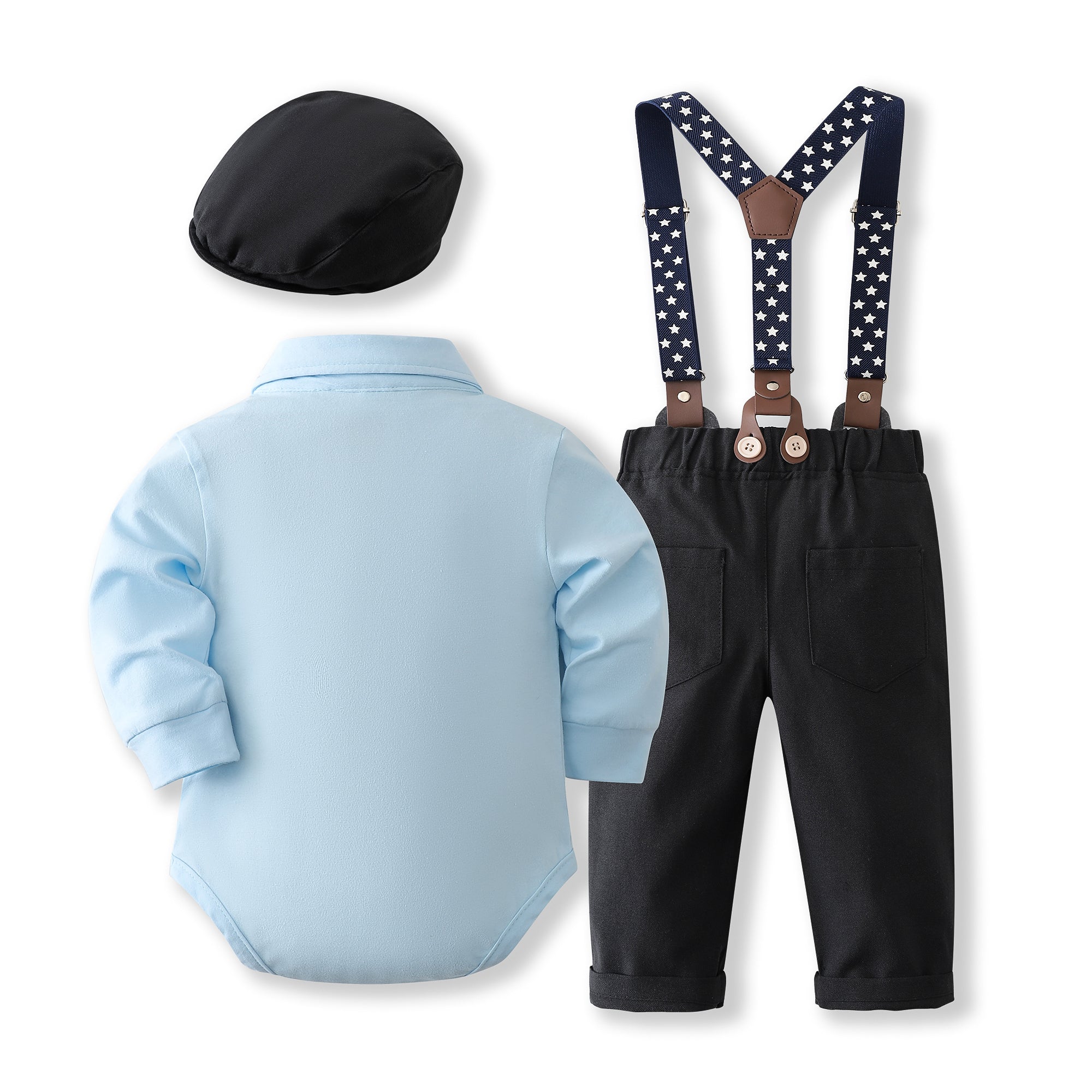 Boys Pure Cotton Shirt With Trouser & Suspenders