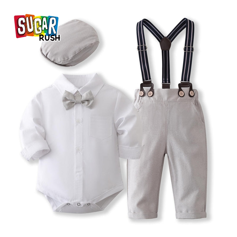 Boys Long Sleeves Shirt With Trousers And Suspenders