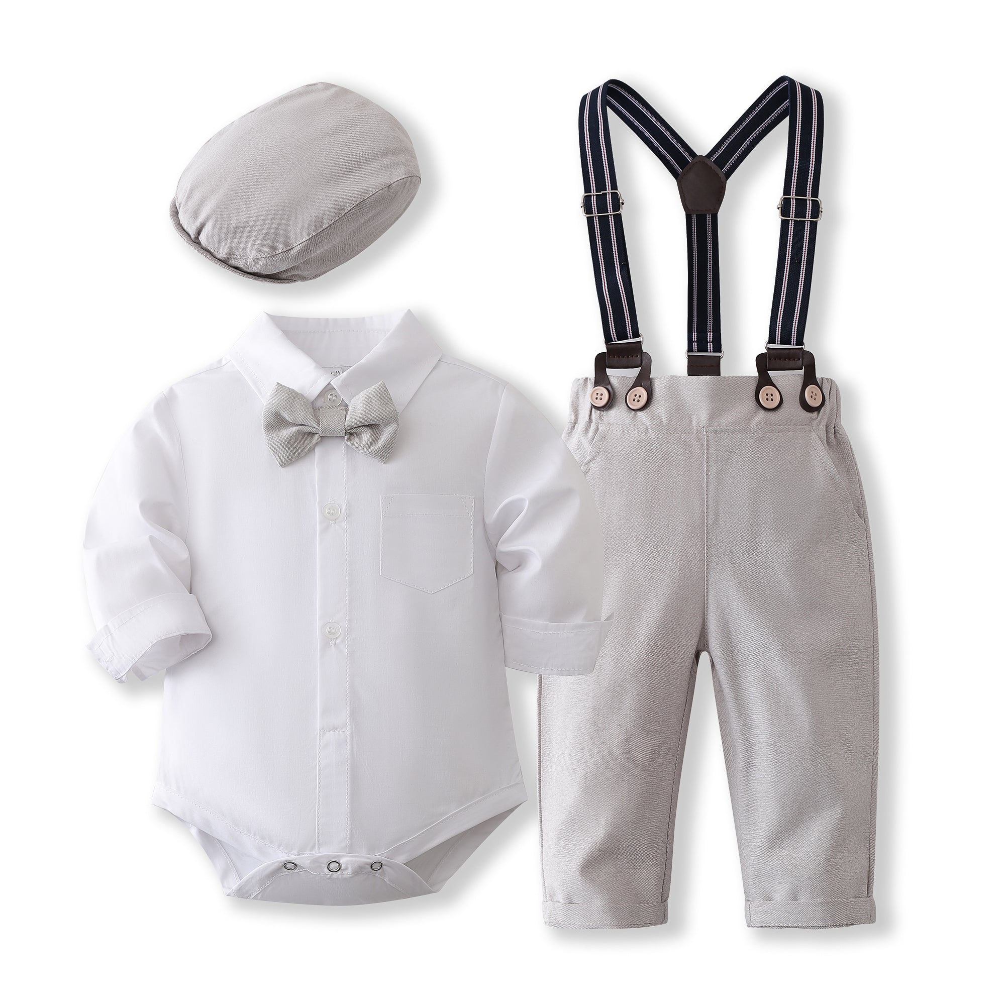 Boys Long Sleeves Shirt With Trousers And Suspenders