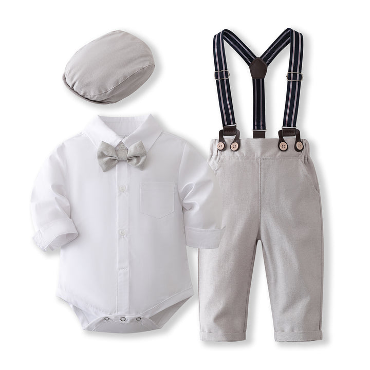 Boys Long Sleeves Shirt With Trousers And Suspenders