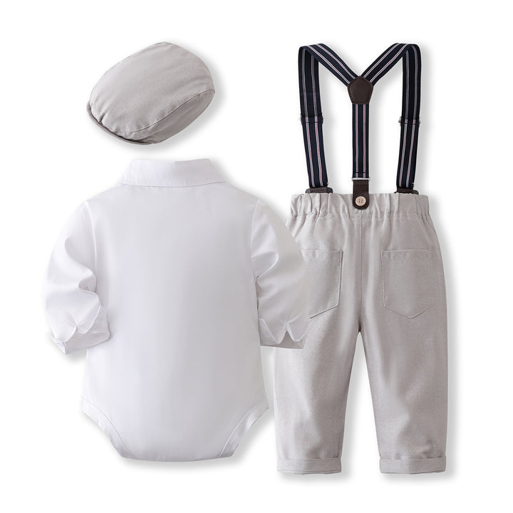 Boys Long Sleeves Shirt With Trousers And Suspenders