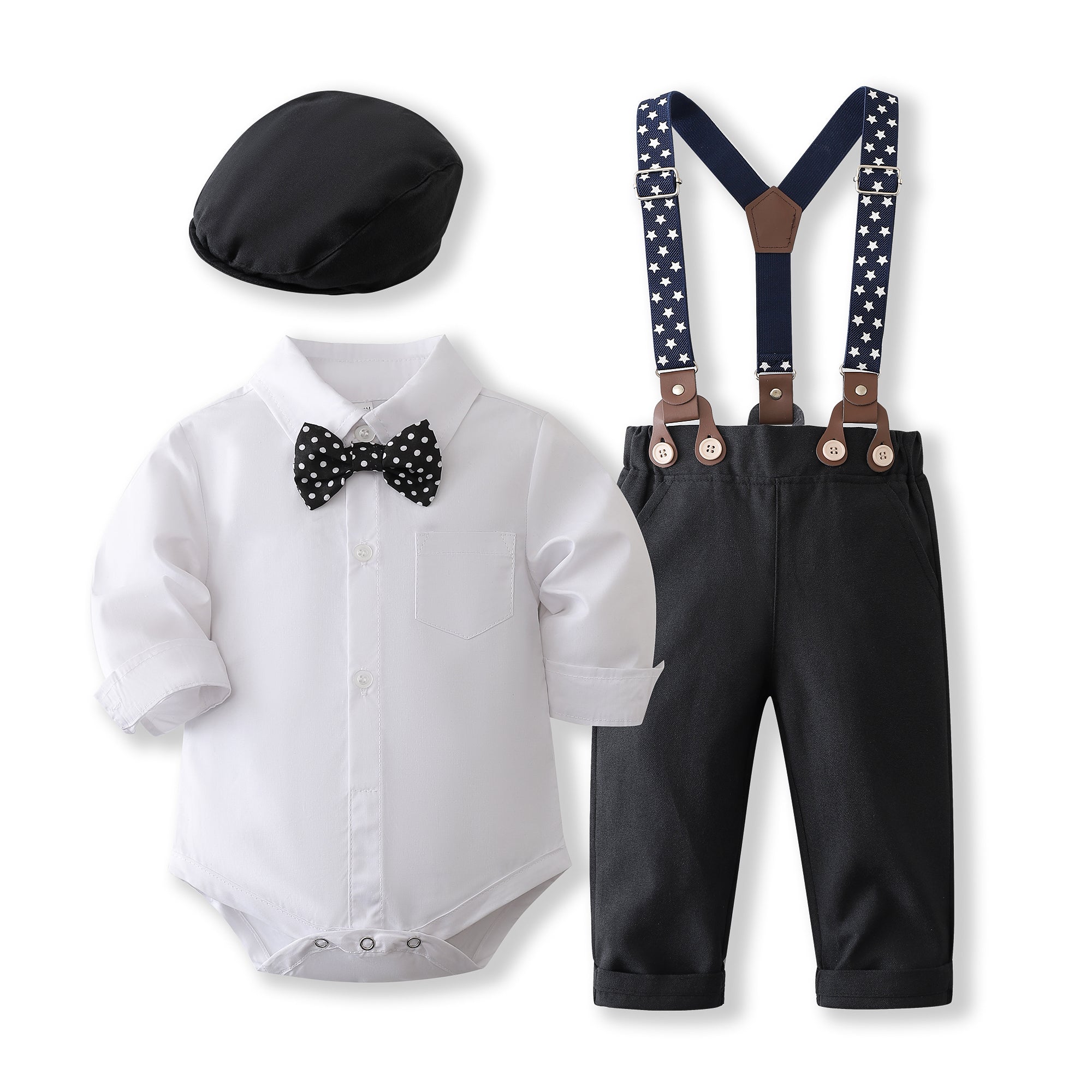 Boys Pure Cotton Shirt With Trouser & Suspenders
