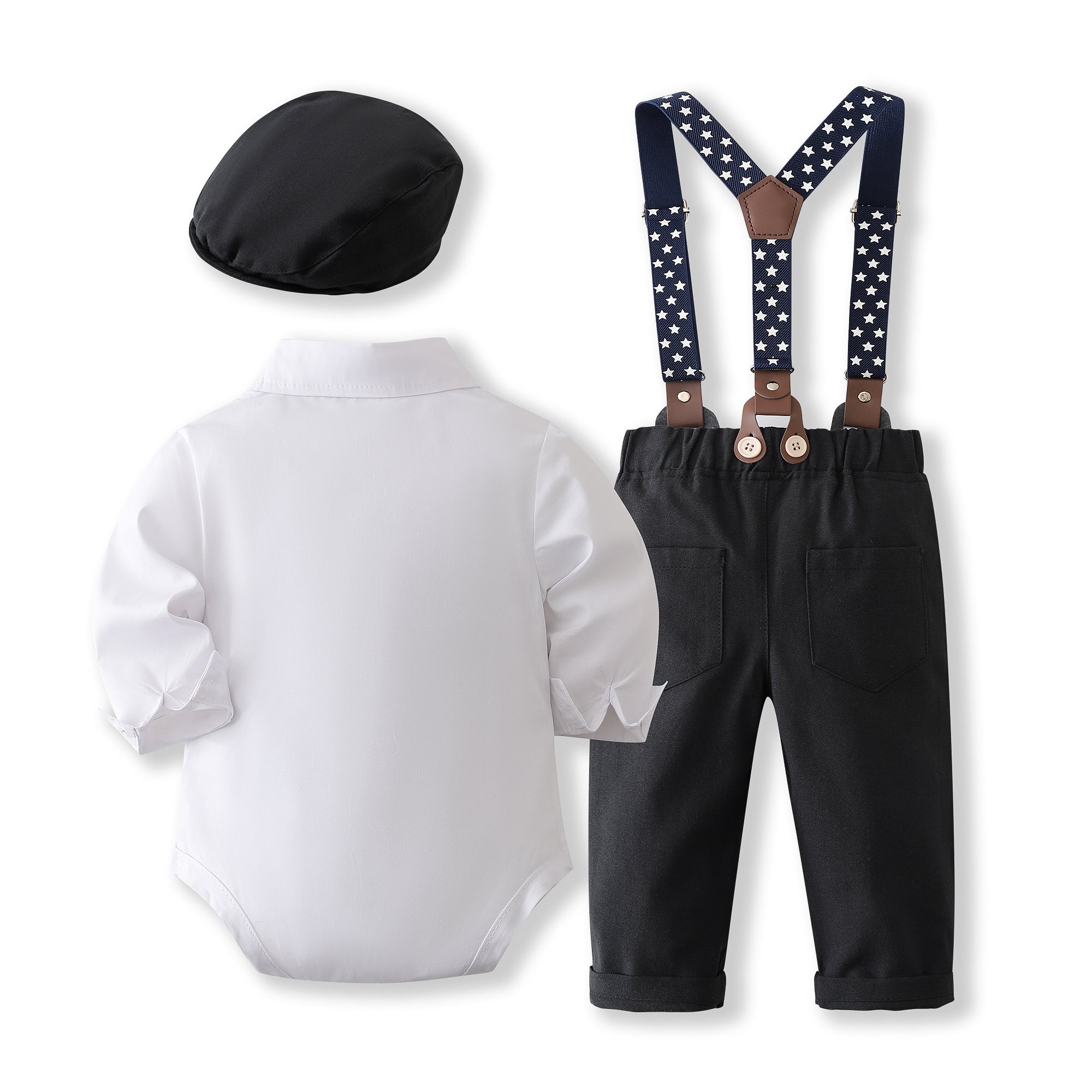 Boys Pure Cotton Shirt With Trouser & Suspenders