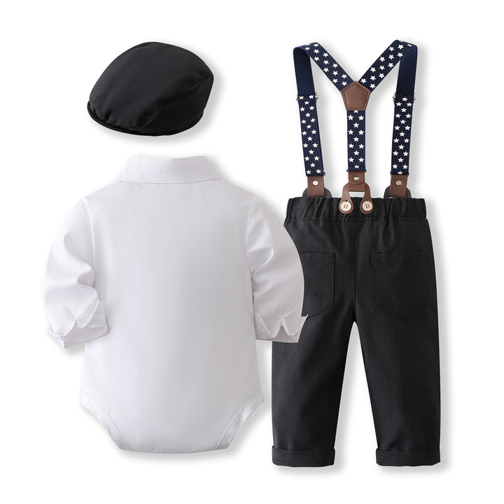 Boys Pure Cotton Shirt With Trouser & Suspenders