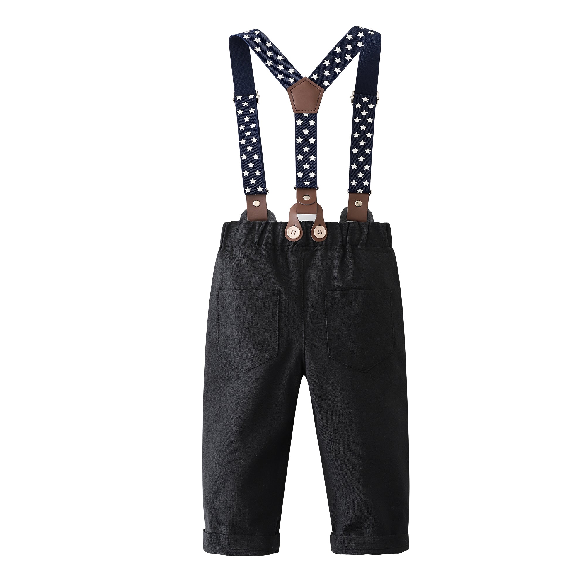 Boys Pure Cotton Shirt With Trouser & Suspenders