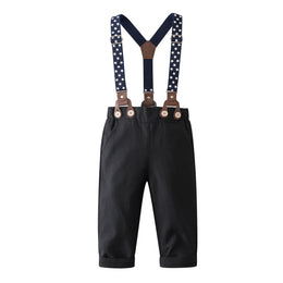 Boys Pure Cotton Shirt With Trouser & Suspenders