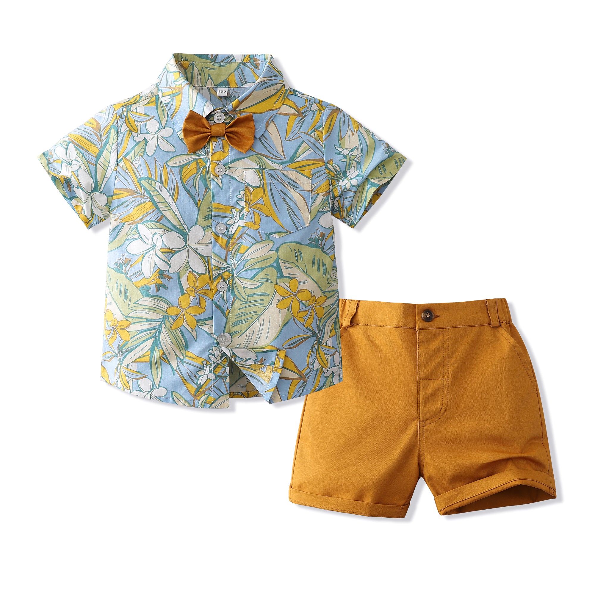 Boys Floral Printed Shirt and Solid Shorts Set