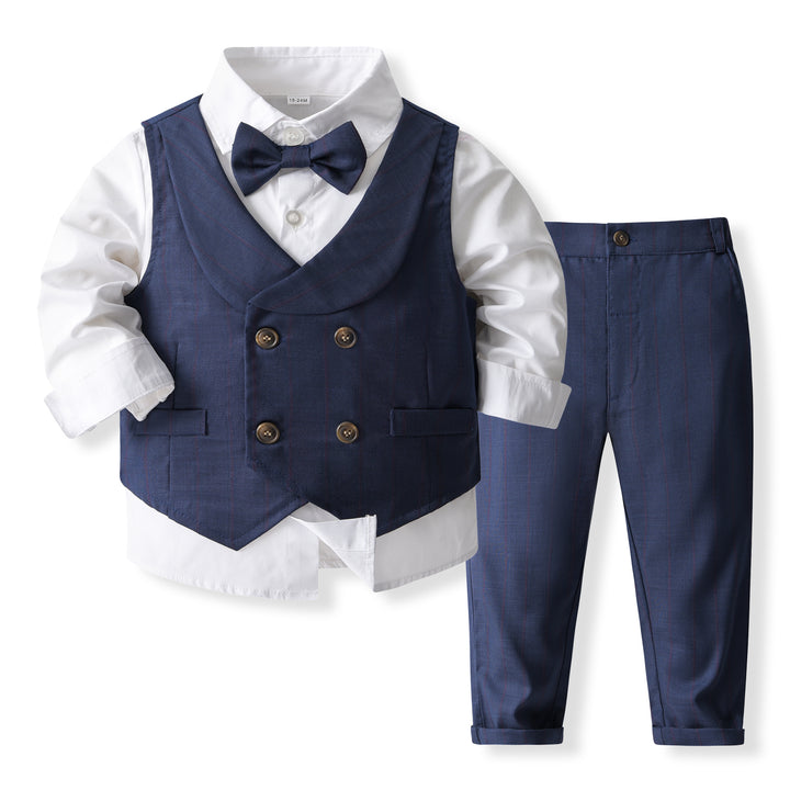 Boys Pure Cotton Shirt With Trouser & Waistcoat