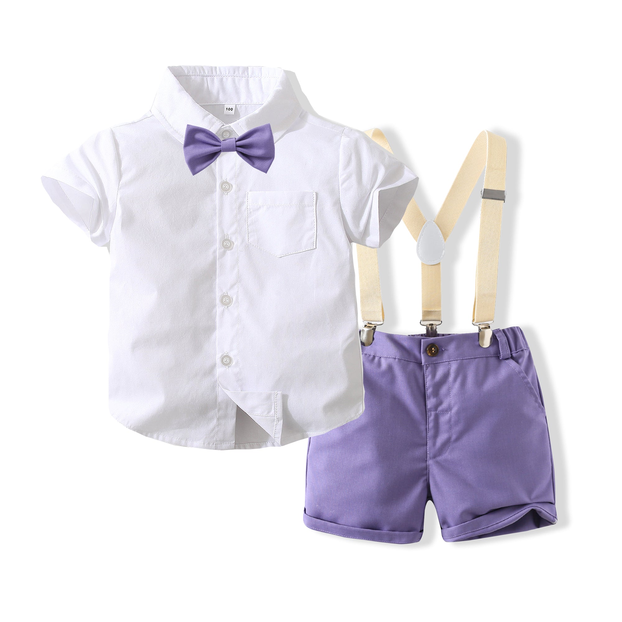 Boys Purple & White Pure Cotton Shirt with Shorts Set
