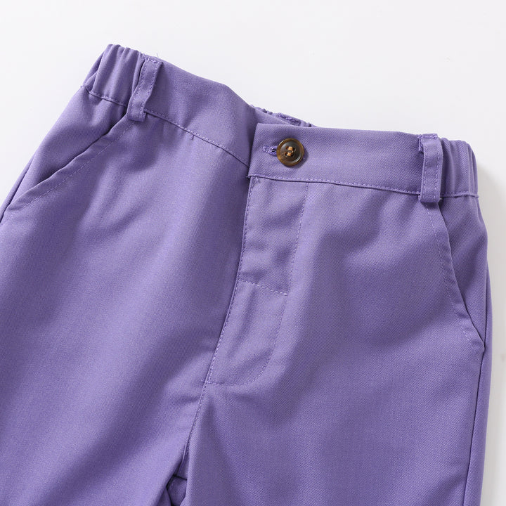 Boys Purple & White Pure Cotton Shirt with Shorts Set