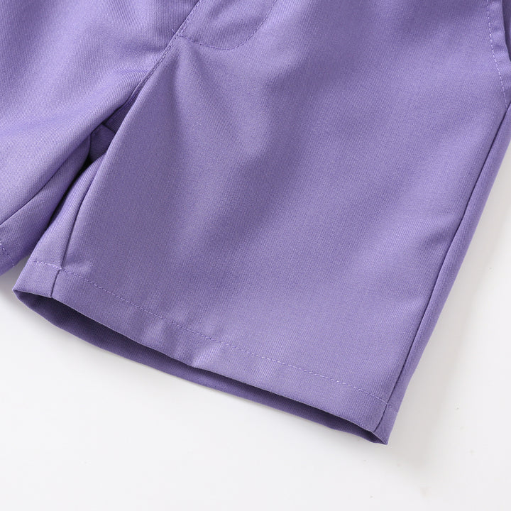 Boys Purple & White Pure Cotton Shirt with Shorts Set