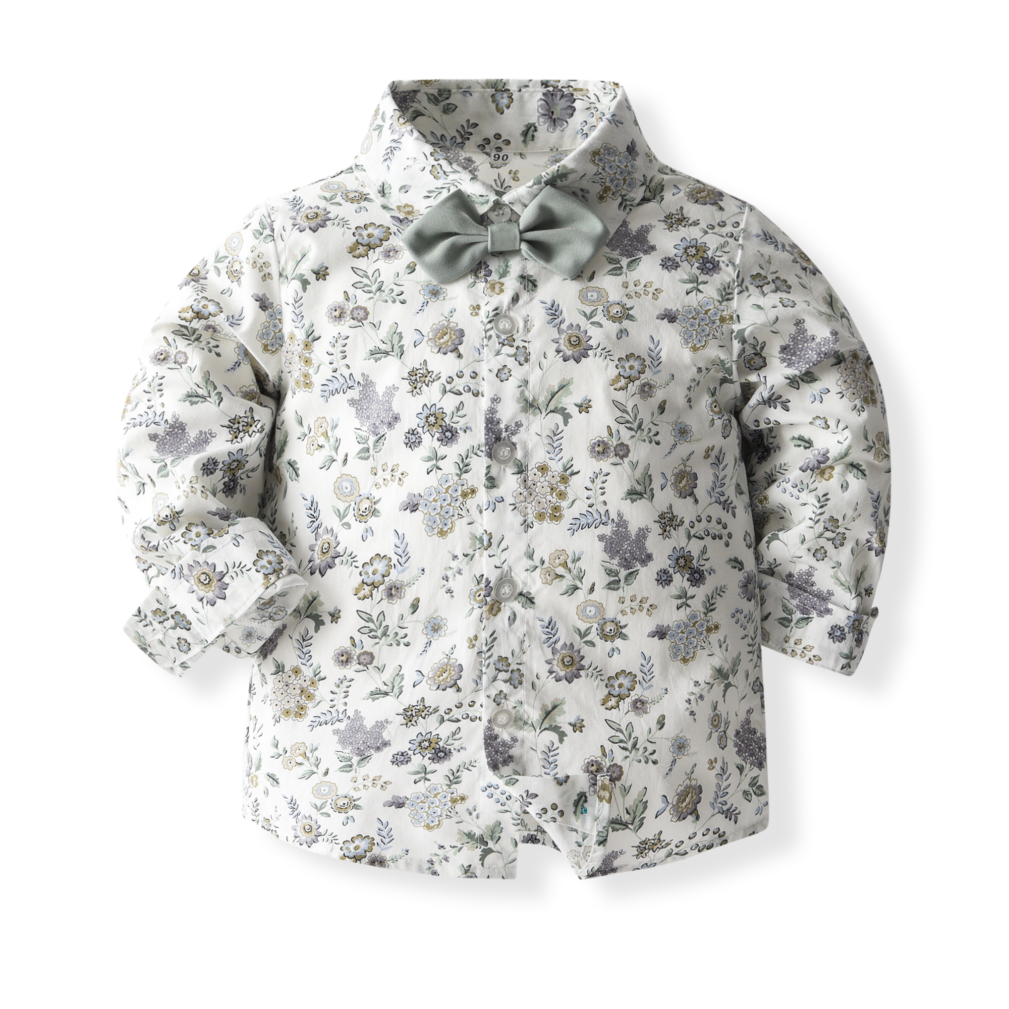 Boys Green & White Printed Shirt with Trousers