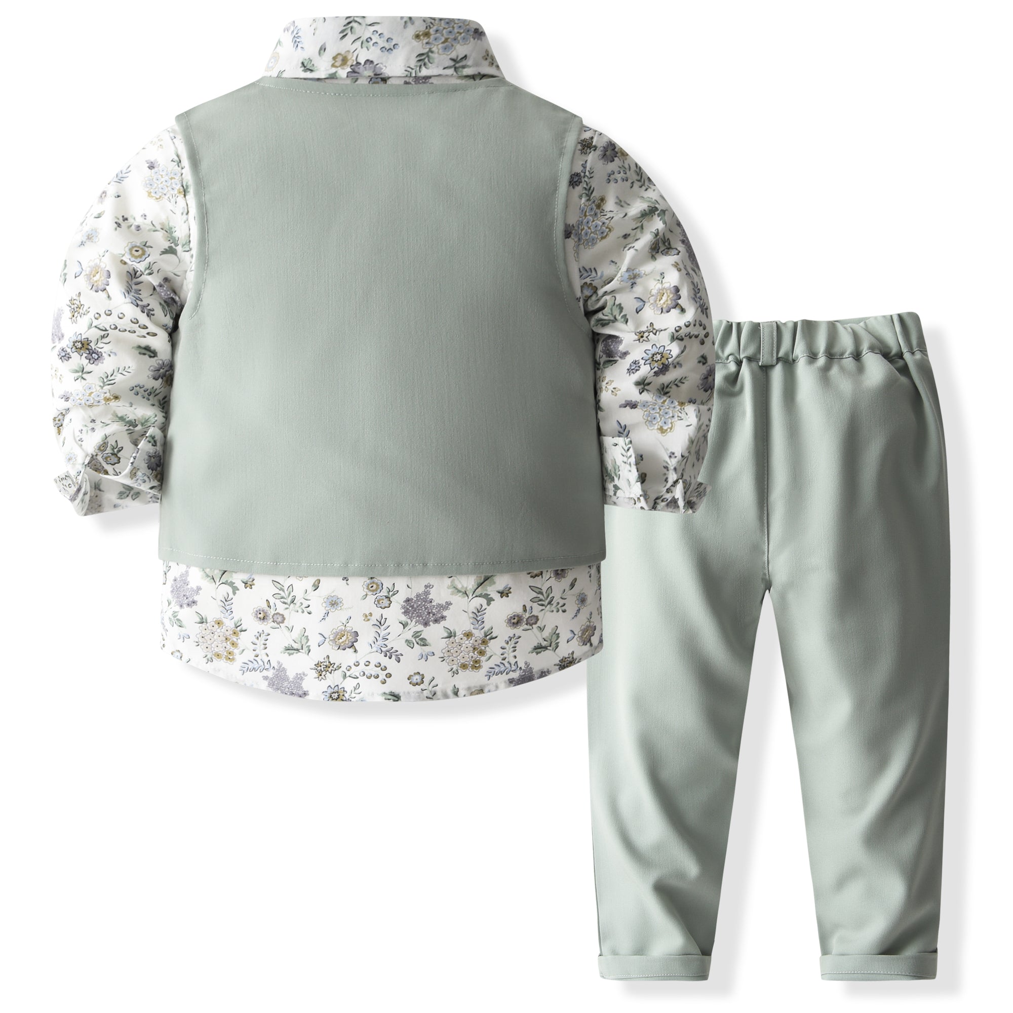 Boys Green & White Printed Shirt with Trousers