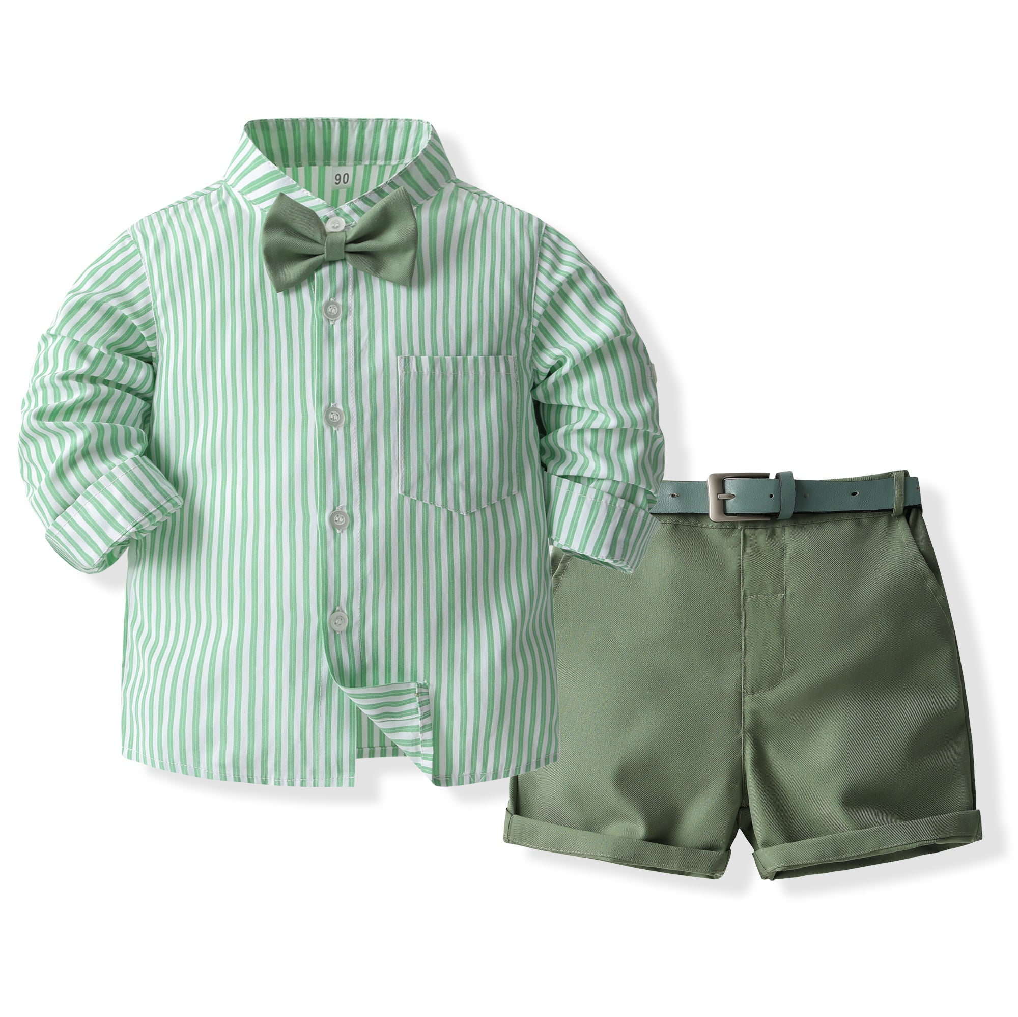Boys Striped Long Sleeves Shirt Collar Top with Shorts