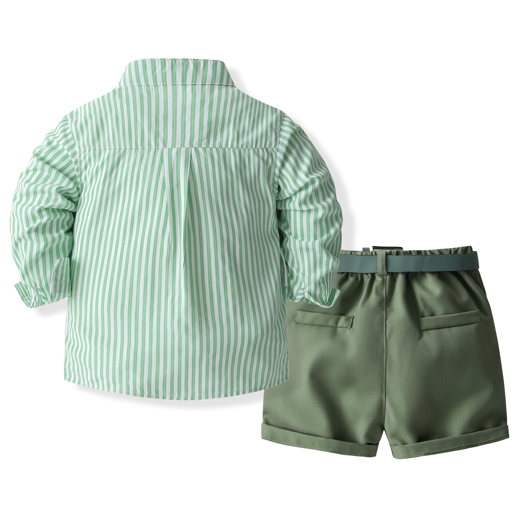 Boys Striped Long Sleeves Shirt Collar Top with Shorts