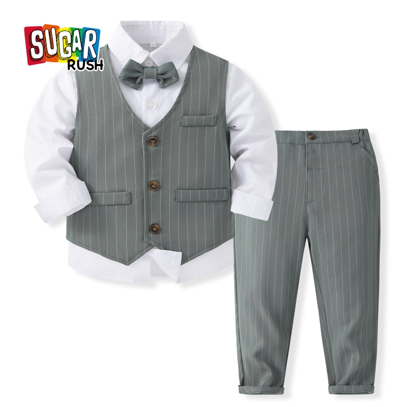 Boys Grey & White Shirt Collar Shirt with Trousers