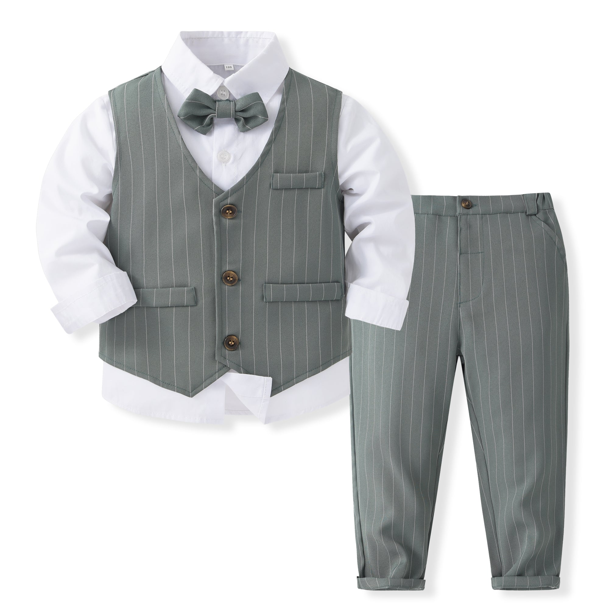 Boys Grey & White Shirt Collar Shirt with Trousers